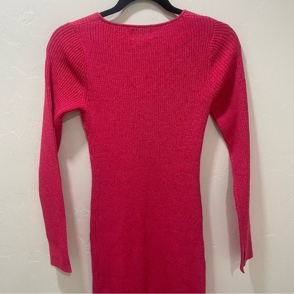 EUC Ganni Marled Ribbed Knit Midi Dress Fuchsia Pink Long Sleeve Stretch Small - Picture 13 of 16